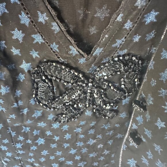 ⭐Coach Star Print Waistcoat Dress Black Blue Silk mid-length glittered Size 0⭐ - Picture 8 of 12